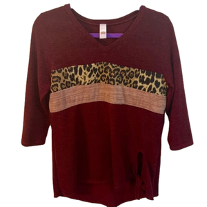 Boutique Small Maroon and Cheetah Blouse